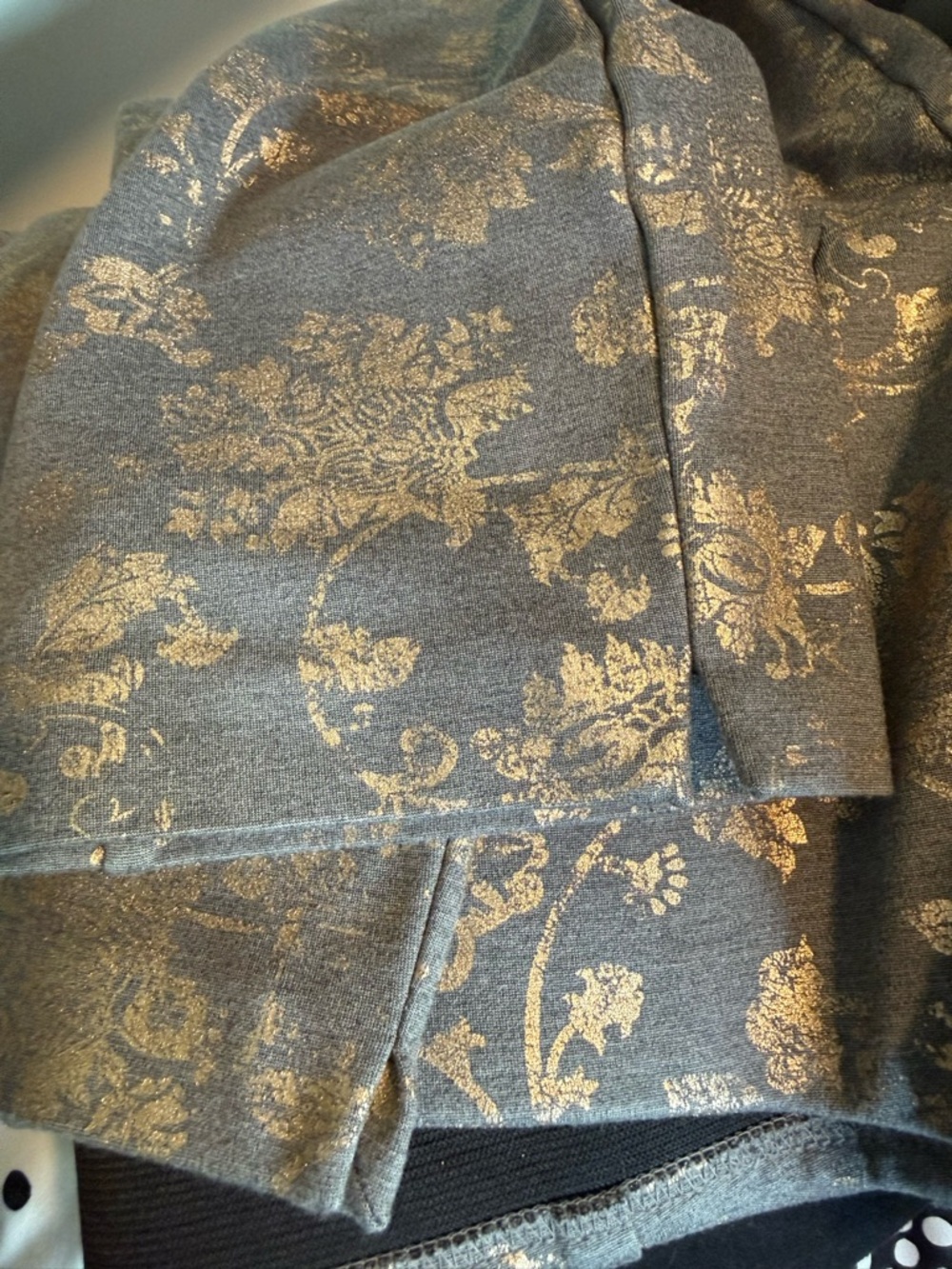 Chico's Gray pants with Gold Metallic Scroll Pattern - Picture 9 of 10